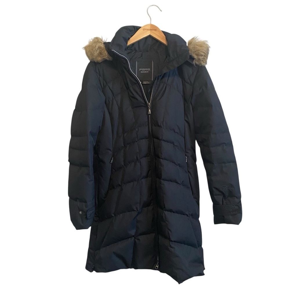 Fera Ski Michelle Black Midi Puffer Duck Down Filled Winter Jacket Coat Size 10